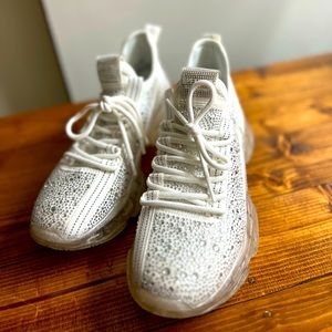 Steve Madden Maxima Sneakers (white rhinestone) Worn Once for Taylor Swift